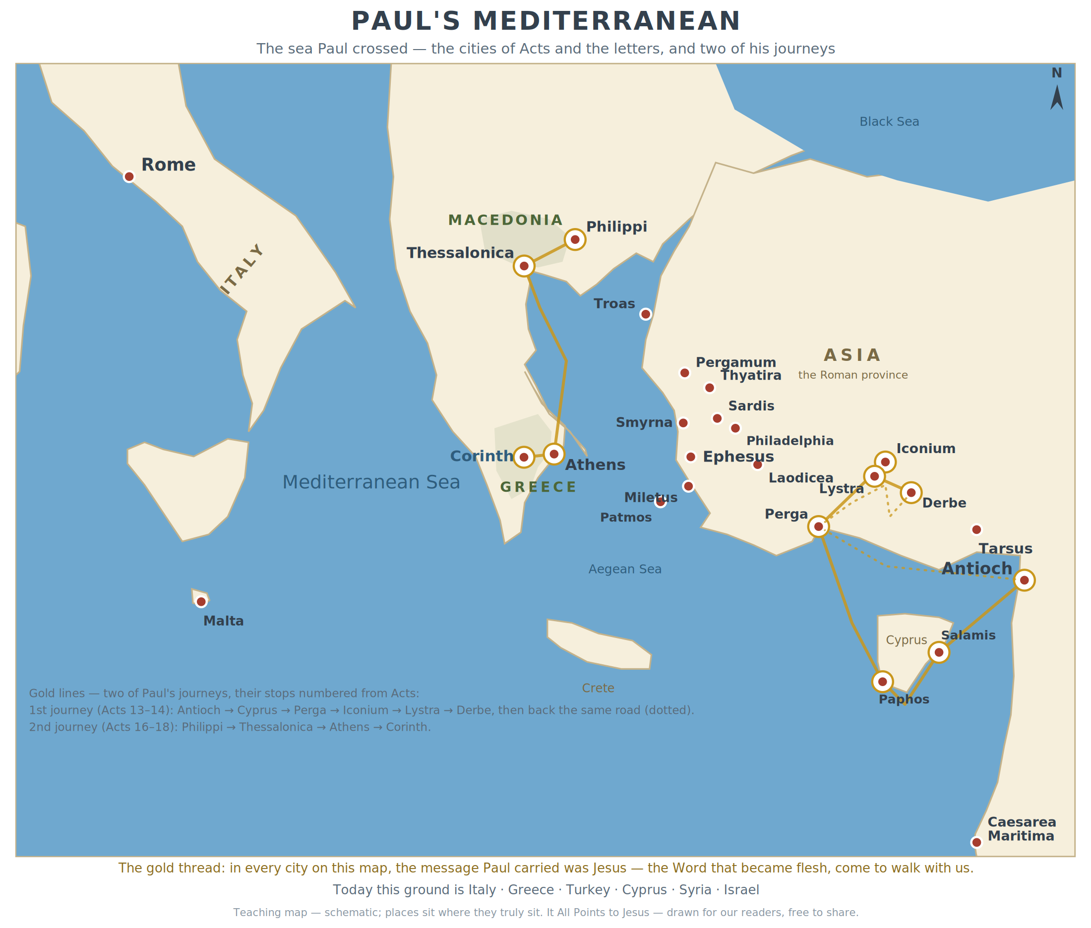 Paul’s Mediterranean — The sea Paul crossed — the cities of Acts and the letters, and two of his journeys