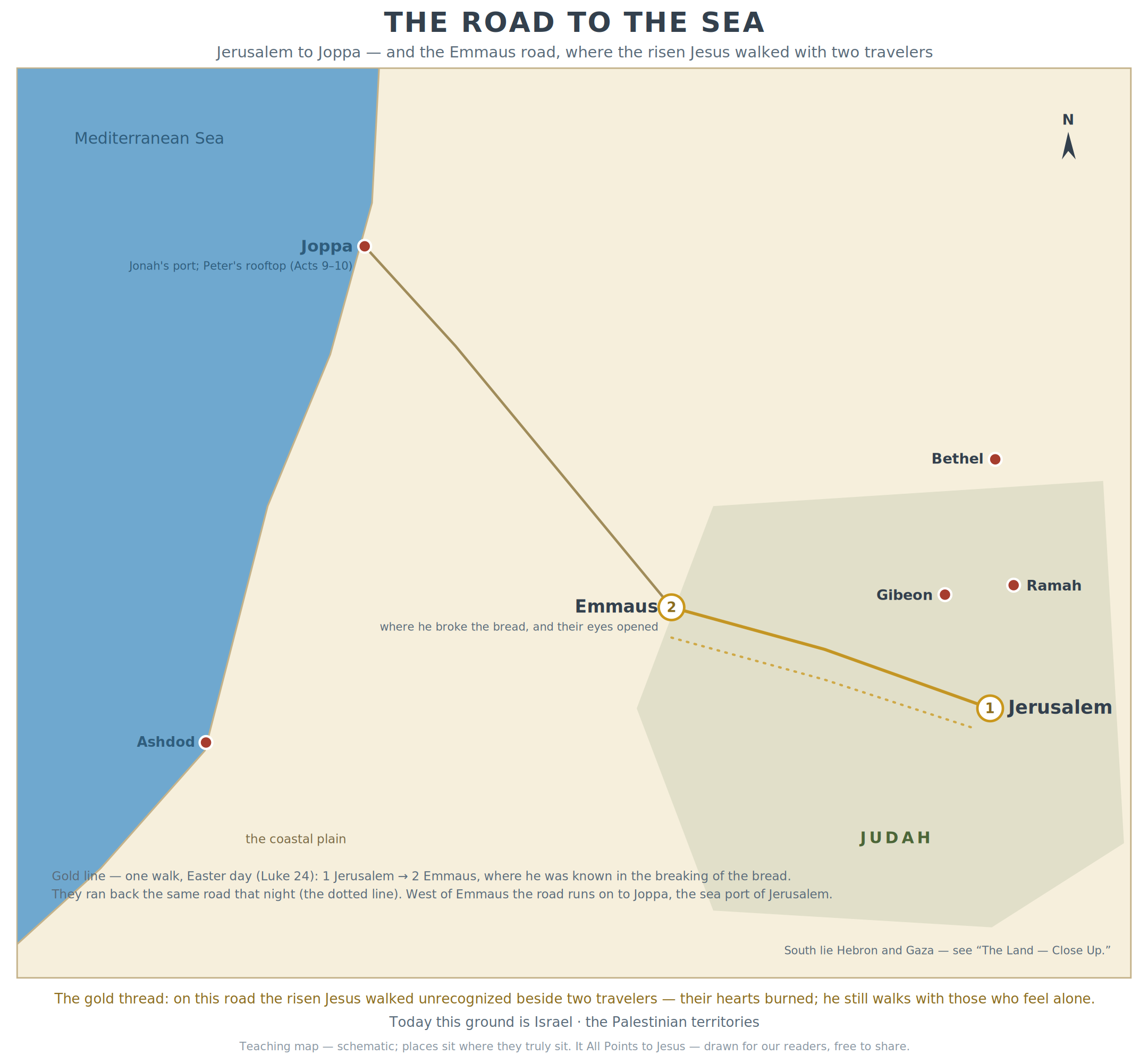 The Road to the Sea — Jerusalem to Joppa — and the Emmaus road, where the risen Jesus walked with two travelers